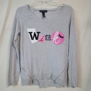 I.N.C. International Concepts Size Med Gray WINK Pink White Zippers Sweater